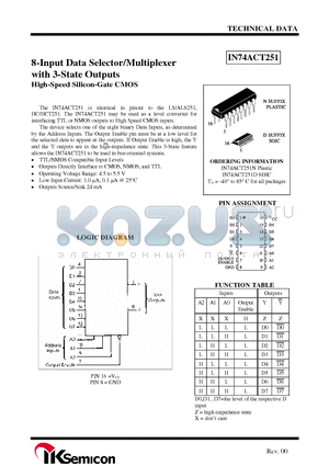 IN74ACT251D datasheet - 8-Input Data Selector/Multiplexer with 3-State Outputs High-Speed Silicon-Gate CMOS