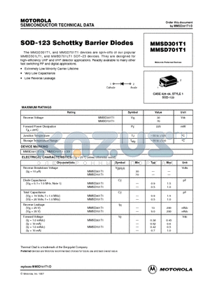 MMSD701T1 datasheet - SOD-123 Schottky Barrier Diodes