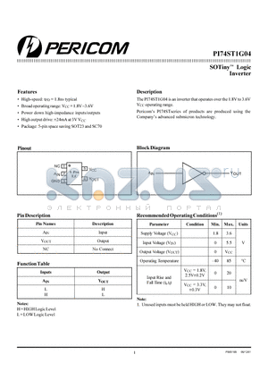 PI74ST1G04TX datasheet - SOTiny Logic Inverter