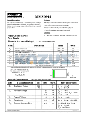 MMSD914 datasheet - High Conductance Fast Diode