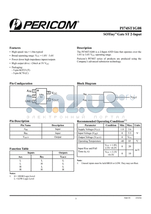 PI74ST1G08TX datasheet - SOTiny Gate ST 2-Input