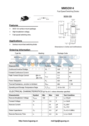 MMSD914 datasheet - Fast Speed Switching Diodes