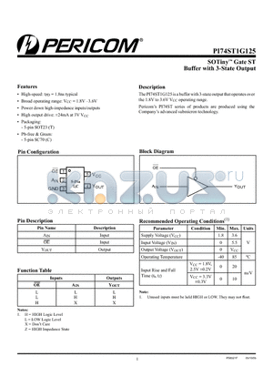 PI74ST1G125TX datasheet - Buffer with 3-State Output