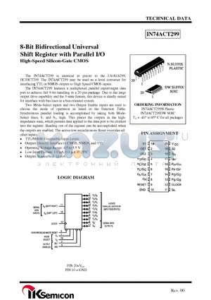 IN74ACT299DW datasheet - 8-Bit Bidirectional Universal Shift Register with Parallel I/O High-Speed Silicon-Gate CMOS