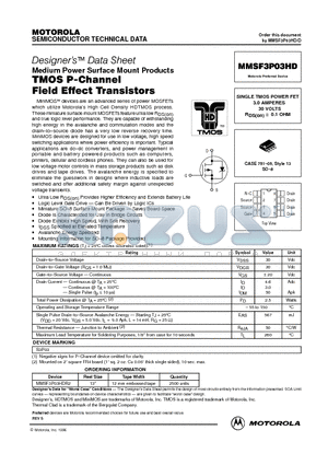 MMSF3P03HD datasheet - SINGLE TMOS POWER FET 3.0 AMPERES 30 VOLTS