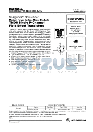 MMSF5P02HD datasheet - SINGLE TMOS POWER MOSFET 8.7 AMPERES 20 VOLTS