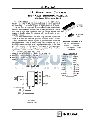 IN74ACT323N datasheet - 8-BIT BIDIRECTIONAL UNIVERSAL SHIFT REGISTER WITH PARALLEL I/O