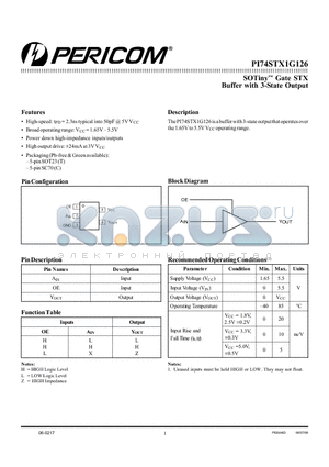 PI74STX1G126TX datasheet - SOTiny Gate STX Buffer with 3-State Output