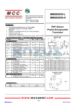 MMSS8550-L datasheet - PNP Silicon Plastic-Encapsulate Transistor