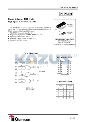 IN74ACT32N datasheet - Quad 2-Input OR Gate High-Speed Silicon-Gate CMOS