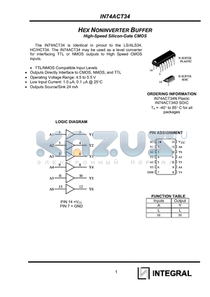 IN74ACT34 datasheet - HEX NONINVERTER BUFFER