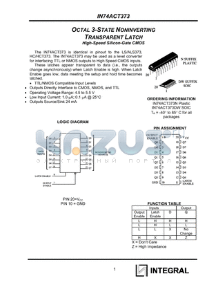 IN74ACT373 datasheet - OCTAL 3-STATE NONINVERTING TRANSPARENT LATCH