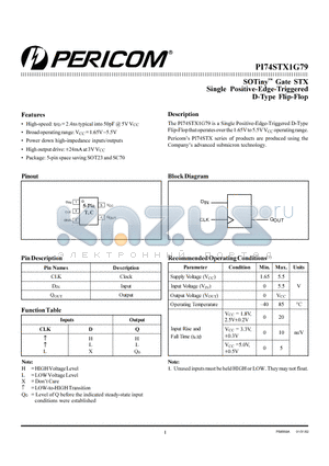 PI74STX1G79 datasheet - SOTiny Gate STX Single Positive-Edge-Triggered D-Type Flip-Flop