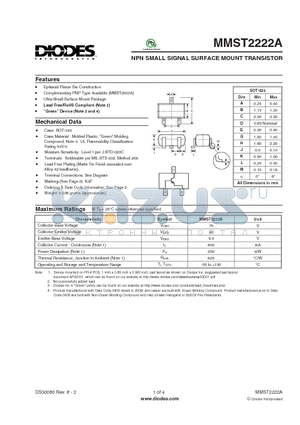 MMST2222A datasheet - NPN SMALL SIGNAL SURFACE MOUNT TRANSISTOR