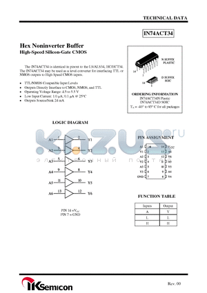 IN74ACT34D datasheet - Hex Noninverter Buffer High-Speed Silicon-Gate CMOS