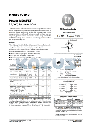MMSF7P03HDR2 datasheet - Power MOSFET 7 A, 30 V, P−Channel SO−8