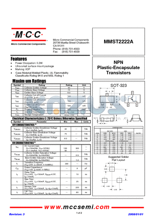 MMST2222A-TP datasheet - NPN Plastic-Encapsulate Transistors