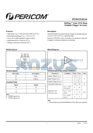 PI74STX2G14X datasheet - SOTiny Gate STX Dual Schmitt-Trigger Inverter