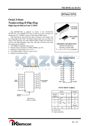 IN74ACT374N datasheet - Octal 3-State Noninverting D Flip-Flop High-Speed Silicon-Gate CMOS