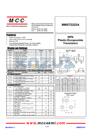 MMST2222A datasheet - NPN Plastic-Encapsulate Transistors