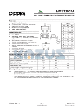 MMST2907A datasheet - PNP SMALL SIGNAL SURFACE MOUNT TRANSISTOR