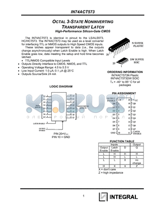 IN74ACT573DW datasheet - OCTAL 3-STATE NONINVERTING TRANSPARENT LATCH