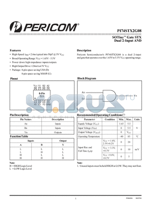 PI74SXT2G08DX datasheet - SOTiny  Gate STX Dual 2-Input AND