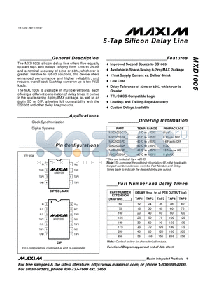 MXD1005 datasheet - 5-Tap Silicon Delay Line