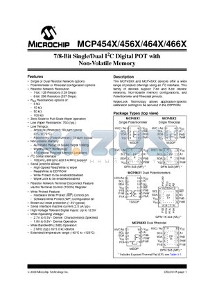 MCP4662-502E/MF datasheet - 7/8-Bit Single/Dual I2C Digital POT with Non-Volatile Memory
