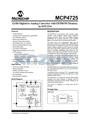 MCP4725 datasheet - 12-Bit Digital-to-Analog Converter with EEPROM Memory in SOT-23-6