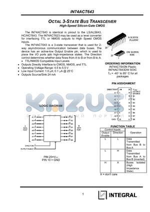 IN74ACT643DW datasheet - OCTAL 3-STATE BUS TRANSCEIVER