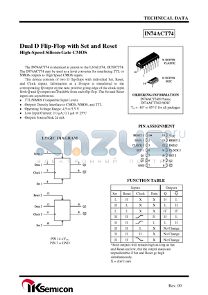 IN74ACT74N datasheet - Dual D Flip-Flop with Set and Reset High-Speed Silicon-Gate CMOS