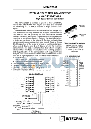 IN74ACT651DW datasheet - OCTAL 3-STATE BUS TRANSCEIVERS AND D FLIP-FLOPS