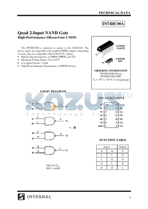 IN74HC00A datasheet - Quad 2-Input NAND Gate High-Performance Silicon-Gate CMOS