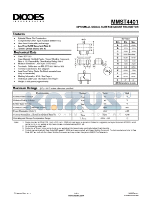 MMST4401-7-F datasheet - NPN SMALL SIGNAL SURFACE MOUNT TRANSISTOR