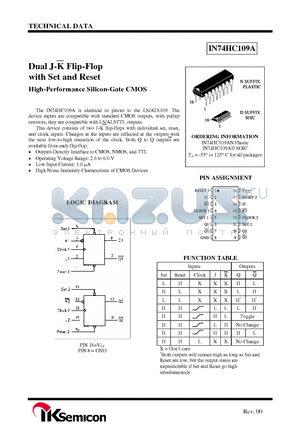 IN74HC109A datasheet - Dual J-K Flip-Flop with Set and Reset High-Performance Silicon-Gate CMOS