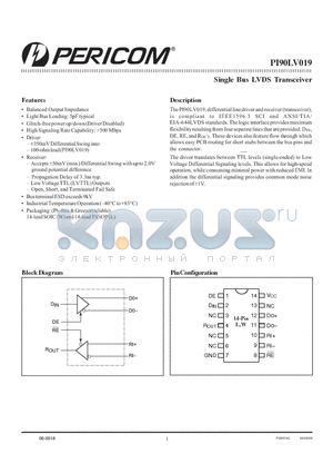 PI90LV019 datasheet - Single Bus LVDS Transceiver