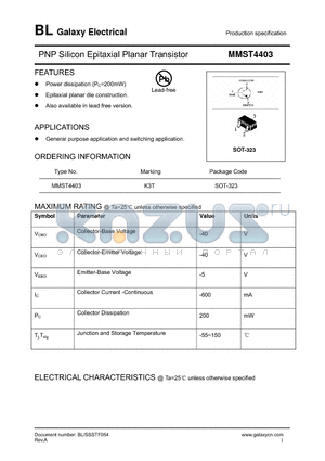 MMST4403 datasheet - PNP Silicon Epitaxial Planar Transistor