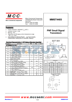 MMST4403 datasheet - PNP Small Signal Transistors