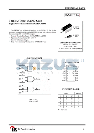 IN74HC10AN datasheet - Triple 3-Input NAND Gate High-Performance Silicon-Gate CMOS