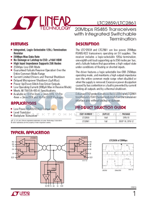 LTC2859 datasheet - 20Mbps RS485 Transceivers with Integrated Switchable Termination
