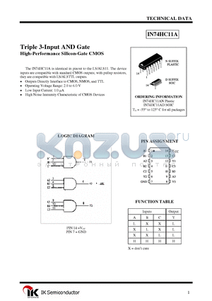 IN74HC11A datasheet - Triple 3-Input AND Gate High-Performance Silicon-Gate CMOS