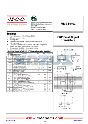 MMST4403_11 datasheet - PNP Small Signal Transistors