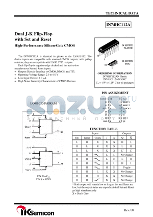 IN74HC112AD datasheet - Dual J-K Flip-Flop with Set and Reset High-Performance Silicon-Gate CMOS