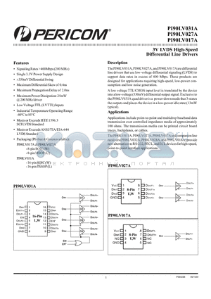 PI90LV028A datasheet - 3V LVDS High-Speed Differential Line Drivers