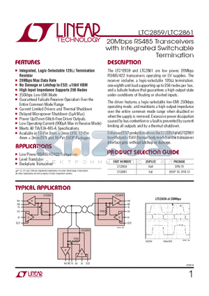 LTC2861CGN-PBF datasheet - 20Mbps RS485 Transceivers with Integrated Switchable Termination