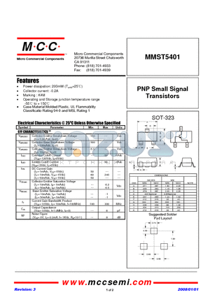 MMST5401 datasheet - PNP Small Signal Transistors