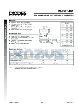 MMST5401 datasheet - PNP SMALL SIGNAL SURFACE MOUNT TRANSISTOR