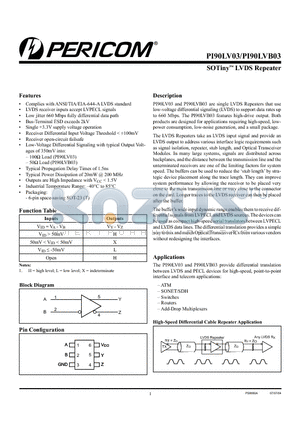 PI90LV03TEX datasheet - SOTiny LVDS Repeater