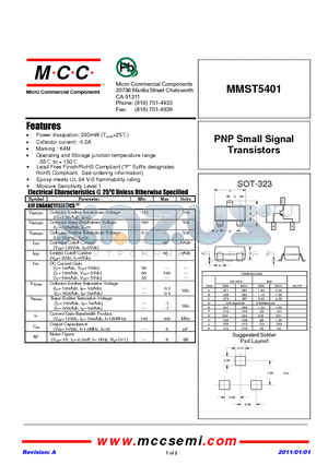 MMST5401 datasheet - PNP Small Signal Transistors
